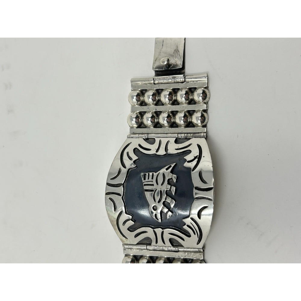 Vintage 925 Mexico Sterling Silver Porcupine Animal Panel Bracelet Heavy 2.5 oz - Picture 6 of 12